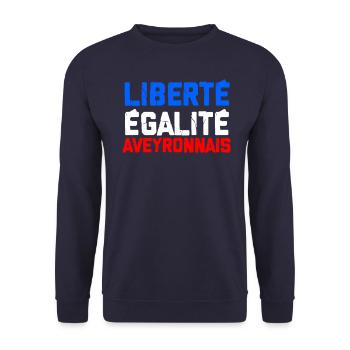 Liberté Egalité Aveyronnais Humour Aveyron - Sweat-shirt Unisexe - marine - Devant - Alina (178cm) & Michal (187cm)
