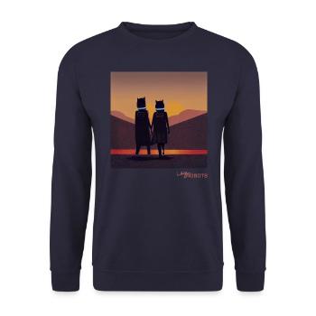 Un couple de robots paresseux profitant du coucher de soleil - Sweat-shirt Unisexe - marine - Devant - Alina (178cm) & Michal (187cm)