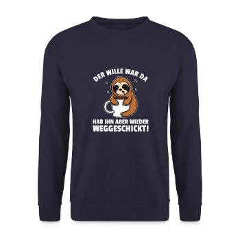 Faul Prokrastinieren Lustlos Müde Faultier - Unisex Pullover - Navy - Vorne - Alina (178cm) & Michal (187cm)