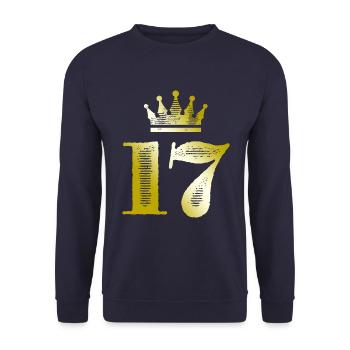 17 Zahl Krone Gold - Unisex Pullover - Navy - Vorne - Alina (178cm) & Michal (187cm)