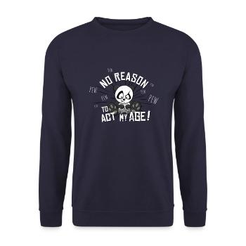No Reason To Act My Age zockender Gamer Panda PEW - Unisex Pullover - Navy - Vorne - Alina (178cm) & Michal (187cm)