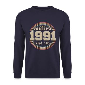 Millésime Né(e) Août 1991 Cadeau Anniversaire 1991 - Sweat-shirt Unisexe - marine - Devant - Alina (178cm) & Michal (187cm)