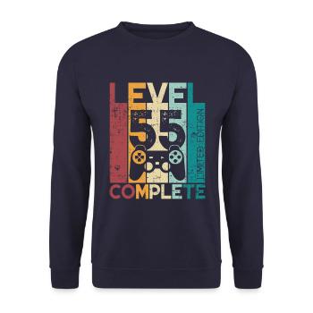 55 Birthday Level 55 Complete 55 Years Gift - Unisex Sweatshirt - navy - Front - Alina (178cm) & Michal (187cm)
