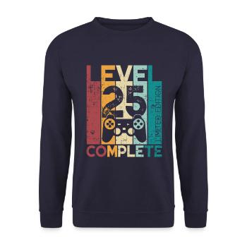25 Birthday Level 25 Complete 25 Years Gift - Unisex Sweatshirt - navy - Front - Alina (178cm) & Michal (187cm)