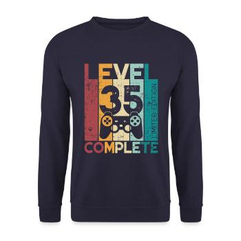 35 Geburtstag Level 35 Complete 35 Jahre Geschenk - Unisex Pullover - Navy - Vorne - Alina (178cm) & Michal (187cm)
