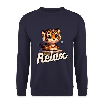 Süßes Tigerbaby mit einer Wespe und relaxen - Unisex Pullover - Navy - Vorne - Alina (178cm) & Michal (187cm)