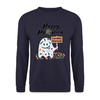 Mignon fantôme Kawaii | Bonbons d’Halloween recherchés - Sweat-shirt Unisexe - marine - Devant - Alina (178cm) & Michal (187cm)