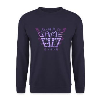 game 80s design purple - Unisex Pullover - Navy - Vorne - Alina (178cm) & Michal (187cm)