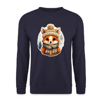 Fuchs mit Mütze und Schal - Unisex Pullover - Navy - Vorne - Alina (178cm) & Michal (187cm)