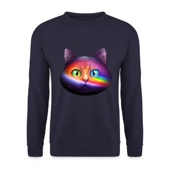 Rainbow universe cats face with green eyes - Unisex Sweatshirt - navy - Front - Alina (178cm) & Michal (187cm)