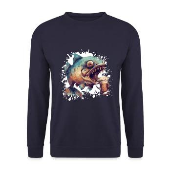 Piranha Fische Bier - Unisex Pullover - Navy - Vorne - Alina (178cm) & Michal (187cm)