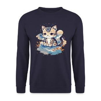 Kleine Baby Katze auf Wolken. - Unisex Pullover - Navy - Vorne - Alina (178cm) & Michal (187cm)