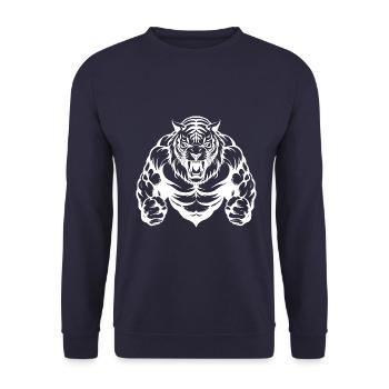 Tiger Gym Bodybuilding Muskeln - Unisex Pullover - Navy - Vorne - Alina (178cm) & Michal (187cm)