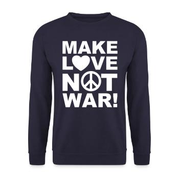 05 Make Love not war Herz Peace - Unisex Pullover - Navy - Vorne - Alina (178cm) & Michal (187cm)