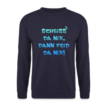 Scheiss da nix dann feid da nix! - Unisex Pullover - Navy - Vorne - Alina (178cm) & Michal (187cm)