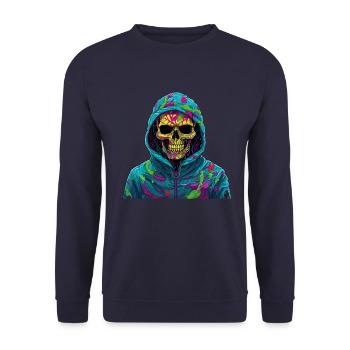 Cooler Skull Totenkopf für deinen coolen Look - Unisex Pullover - Navy - Vorne - Alina (178cm) & Michal (187cm)