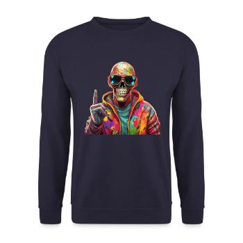 Cooler Skull Totenkopf für deinen coolen Look - Unisex Pullover - Navy - Vorne - Alina (178cm) & Michal (187cm)