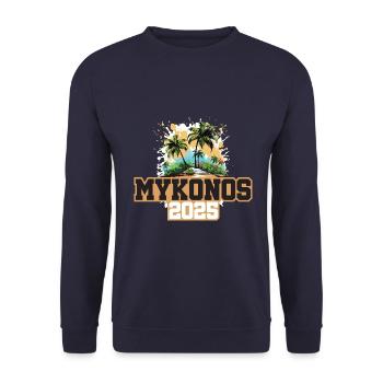 Mykonos 2025 Palmen - Unisex Pullover - Navy - Vorne - Alina (178cm) & Michal (187cm)