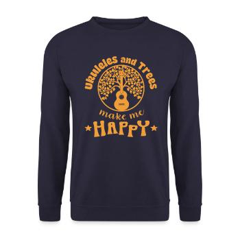 Ukuleles and Trees make me Happy orange - Unisex Sweatshirt - navy - Front - Alina (178cm) & Michal (187cm)