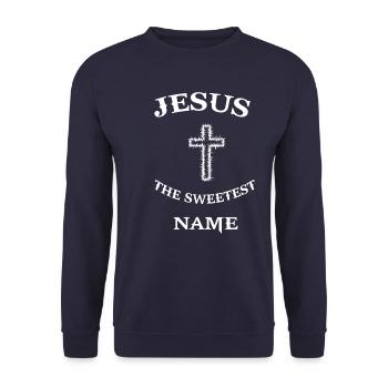 Jesus Christus Kreuz Messias Christentum Religion - Unisex Pullover - Navy - Vorne - Alina (178cm) & Michal (187cm)