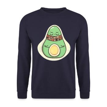 Meditierende Avocado Hippie Entspannung - Unisex Pullover - Navy - Vorne - Alina (178cm) & Michal (187cm)
