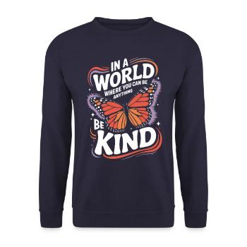 Schmetterling Monarchfalter Bunt Schmetterlinge - Unisex Pullover - Navy - Vorne - Alina (178cm) & Michal (187cm)