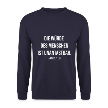 Die Würde des Menschen ist unantastbar Grundgesetz - Unisex Pullover - Navy - Vorne - Alina (178cm) & Michal (187cm)