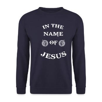 Christentum Jesus Christus Erlöser Messias Spruch - Unisex Pullover - Navy - Vorne - Alina (178cm) & Michal (187cm)