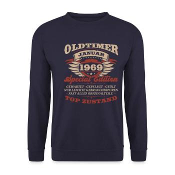 55th birthday classic car January vintage 1969 - Unisex Sweatshirt - navy - Front - Alina (178cm) & Michal (187cm)