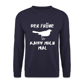 Der frühe Vogel kann mich mal Spruch Geschenk - Unisex Pullover - Navy - Vorne - Alina (178cm) & Michal (187cm)