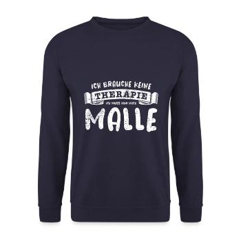 Ich brauche keine Therapie ich muss nach Malle - Unisex Pullover - Navy - Vorne - Alina (178cm) & Michal (187cm)