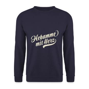 Hebamme mit Herz - Motivation und Erfolg - Unisex Pullover - Navy - Vorne - Alina (178cm) & Michal (187cm)