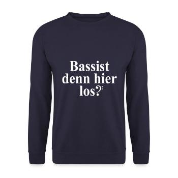 Bassist hier los? Wortspiel - Musiker - Bass - Unisex Pullover - Navy - Vorne - Alina (178cm) & Michal (187cm)