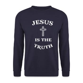 Religion Chrétien Jésus-Christ Croix Dicton - Sweat-shirt Unisexe - marine - Devant - Alina (178cm) & Michal (187cm)