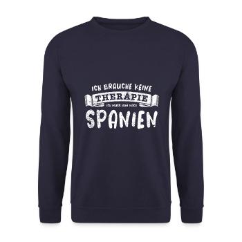 Ich brauche keine Therapie ich muss nach Spanien - Unisex Pullover - Navy - Vorne - Alina (178cm) & Michal (187cm)
