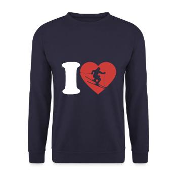 I Love Ski, Apres Ski, Wintersport, Herz - Unisex Pullover - Navy - Vorne - Alina (178cm) & Michal (187cm)