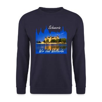 Welterbe Schwerin - Unisex Pullover - Navy - Vorne - Alina (178cm) & Michal (187cm)