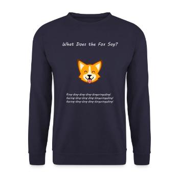What Does the Fox Say? - Fuchs Motiv - Unisex Pullover - Navy - Vorne - Alina (178cm) & Michal (187cm)