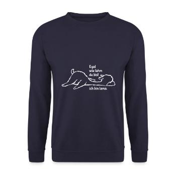 Egal wie lahm du bist ich bin lama - Wortspiel - Unisex Pullover - Navy - Vorne - Alina (178cm) & Michal (187cm)