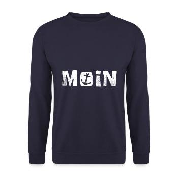 Moin - Norddeutsch - Gruß - Unisex Pullover - Navy - Vorne - Alina (178cm) & Michal (187cm)