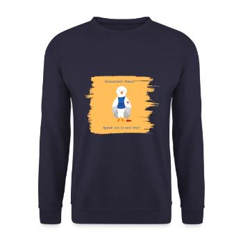 Remember Peace? Speak out to end War! - Unisex Pullover - Navy - Vorne - Alina (178cm) & Michal (187cm)