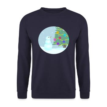 Snowman admires Christmas tree - Unisex Sweatshirt - navy - Front - Alina (178cm) & Michal (187cm)