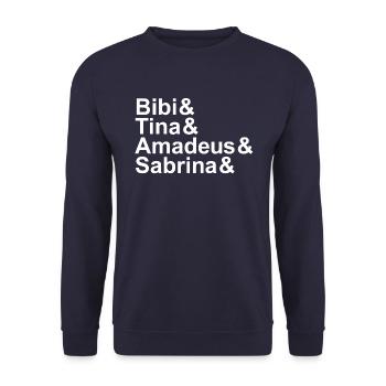 Bibi&Tina&Amadeus&Sabrina&DEIN NAME weiß - Unisex Pullover - Navy - Vorne - Alina (178cm) & Michal (187cm)