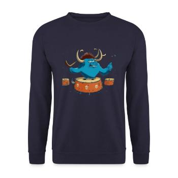 Büffel auf Trommeln - Unisex Pullover - Navy - Vorne - Alina (178cm) & Michal (187cm)