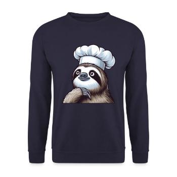 Cute Sloth en tant que chef - Sweat-shirt Unisexe - marine - Devant - Alina (178cm) & Michal (187cm)
