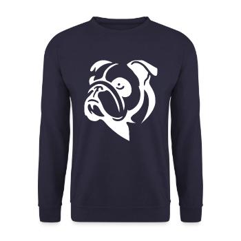 Minimalistische Bulldogge Hund Portrait Silhouette - Unisex Pullover - Navy - Vorne - Alina (178cm) & Michal (187cm)