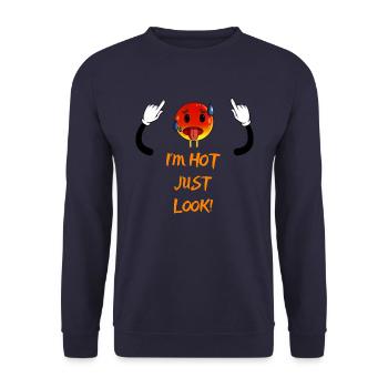Ich bin heiß, schau nur - Unisex Pullover - Navy - Vorne - Alina (178cm) & Michal (187cm)