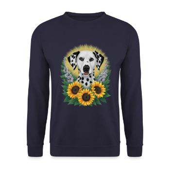 Süßer Dalmatiner mit Sonnenblumen und Flieder - Unisex Pullover - Navy - Vorne - Alina (178cm) & Michal (187cm)