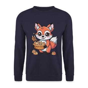 Cartoon Kawaii Fox with Stuffed Dumplings - Unisex Sweatshirt - navy - Front - Alina (178cm) & Michal (187cm)