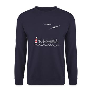 Eckernförde Möwen Wellen Ostsee - Unisex Pullover - Navy - Vorne - Alina (178cm) & Michal (187cm)